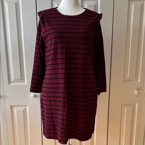 Old Navy Burgundy & Black Striped Long-Sleeve Shift Dress